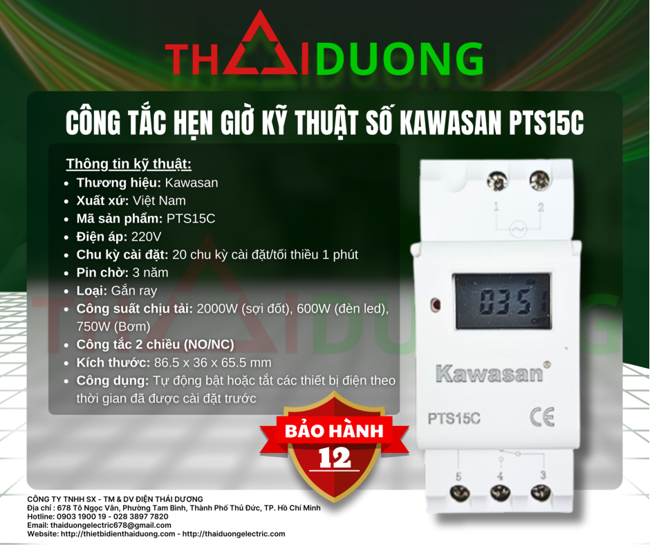 CÔNG TẮC HẸN GIỜ KỸ THUẬT SỐ KAWASAN PTS15C